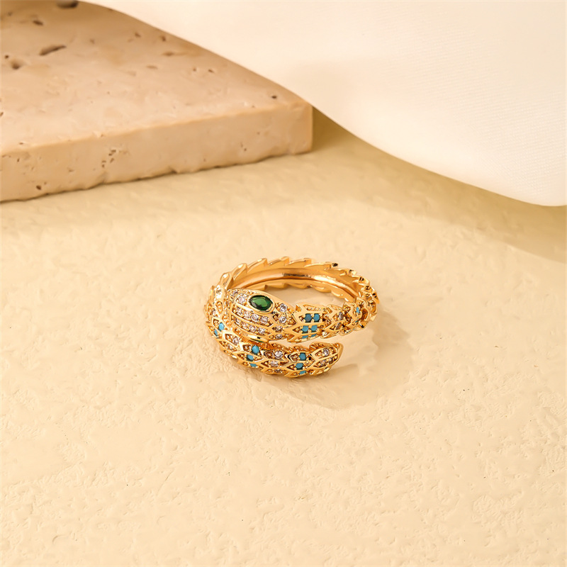 Parure de bijoux serpentine pleine de diamants, bague bracelet en zircon, personnalité de luxe légère, tête de léopard de l'industrie lourde_voghion.com