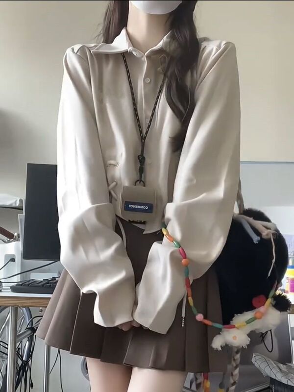 两件套装女 秋季新款学院风绑带长袖衬衫上衣女+百褶短裙休闲套装|undefined
