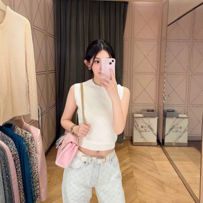 Nanyou High-End Women's Fashion g Brand 26 Spring/Summer New Style Elegant Versatile Color-Block Monogram Round Neck Knitted Sleeveless Top for Women Nanyou High-End Women's Fashion g Brand 26 Spring/Summer New Style Elegant Versatile Color-Block Monogram Round Neck Knitted Sleeveless Top for Women