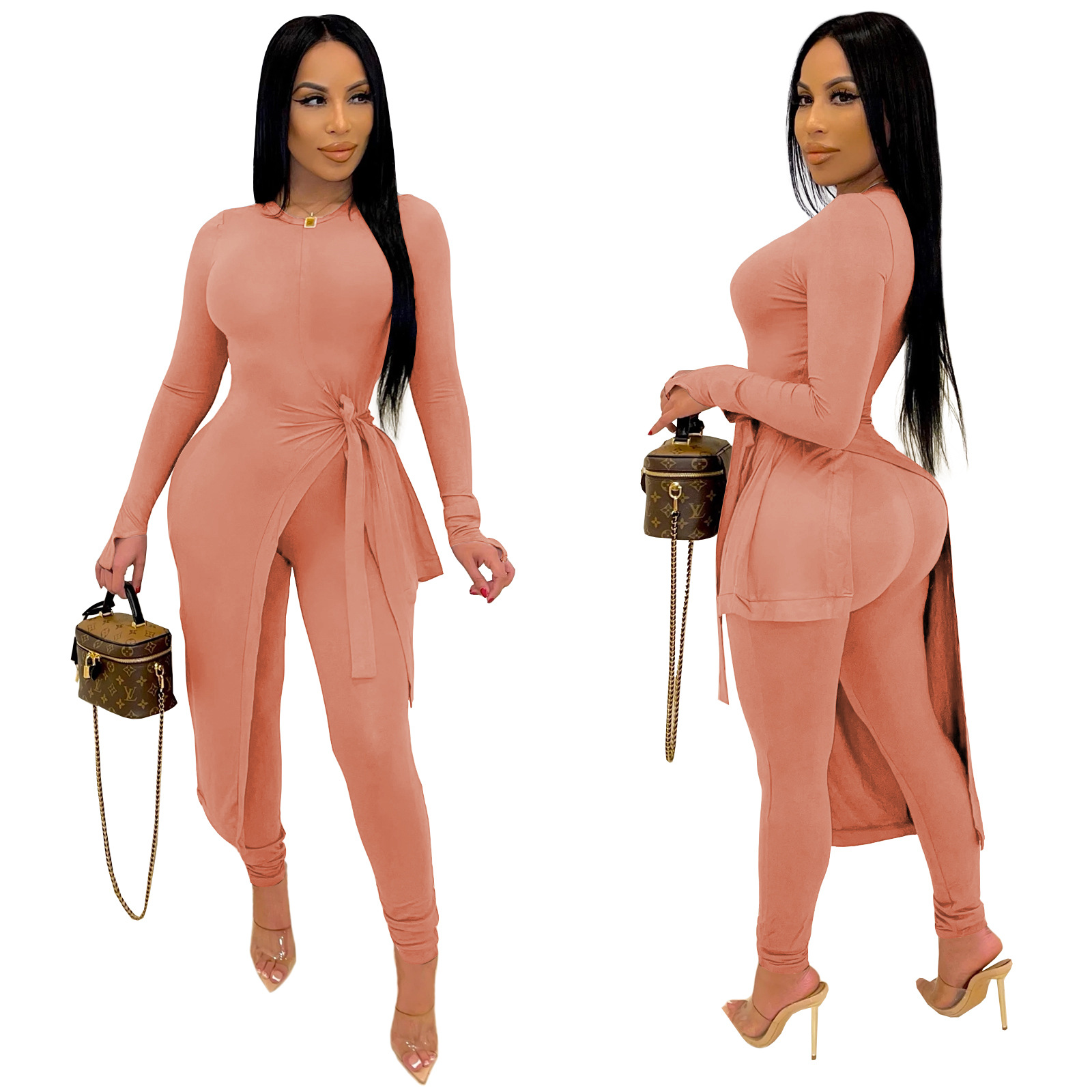 Solid Color Long-Sleeved Irregular Top Trousers Top NSSZC111539