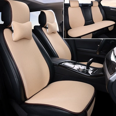 Four Seasons Pad | Three-piece Set Fat Mat Non-slip - nine-piece-set-for-the-whole-car-beige-2-headrests-linen-style
