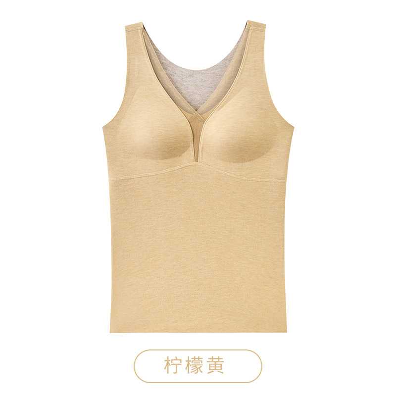 羊绒桑蚕丝德绒保暖内衣女加绒加厚上衣背心内搭自带垫免穿文胸罩|undefined