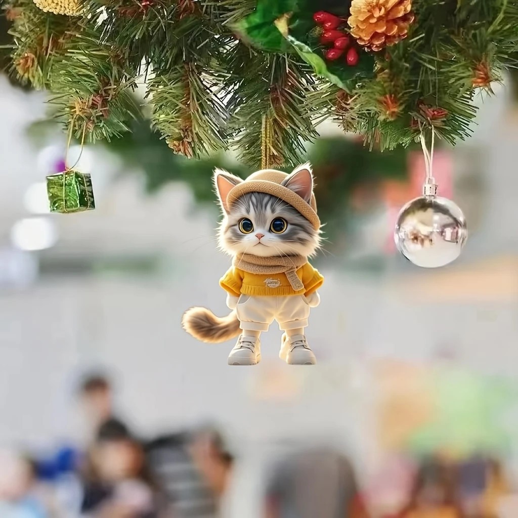 Nuevos productos transfronterizos Navidad creativo Acrílico plano gatito colgante de coche colgante de mochila