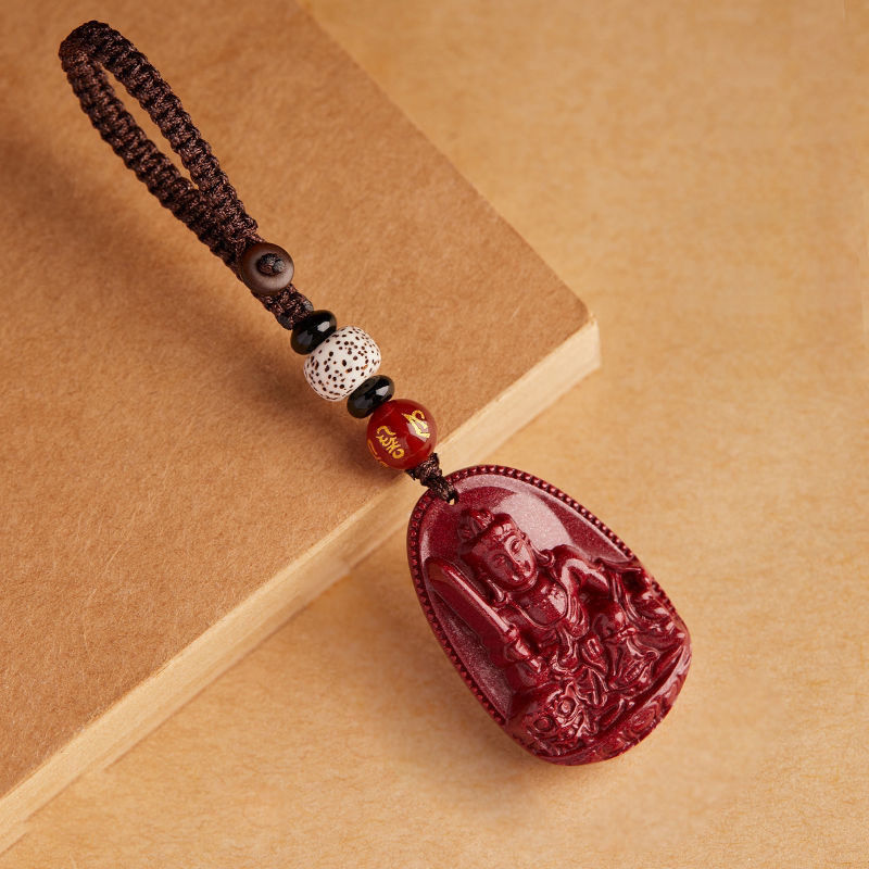 Genuine Cinnabar Birth Buddha Zodiac Patron Deity Manjushri Bodhisattva Rabbit Zodiac Men and Women Mobile Phone Chain Keychain Safety Buckle