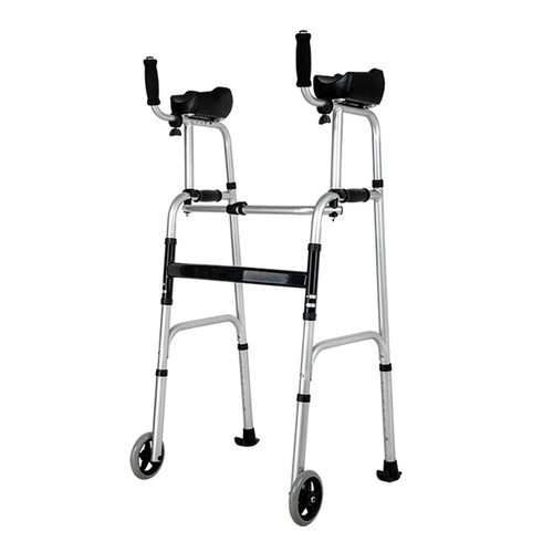 Walking aid with wheel and seat aluminum alloy disabled four-legged crutches rehabilitation auxiliary walker with arm drag walker