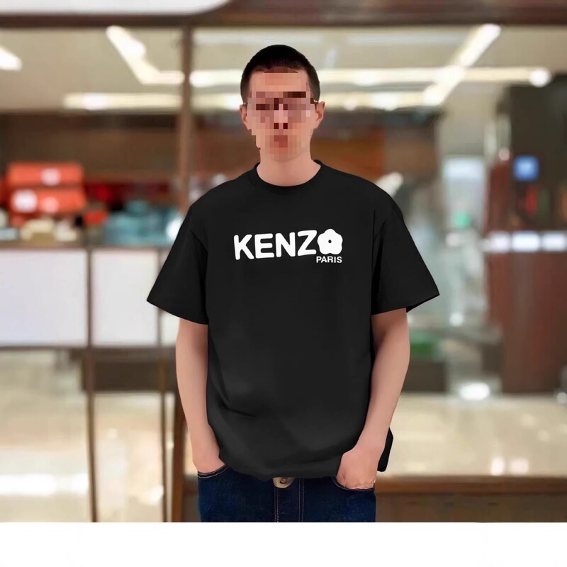 Cross-Border French Paris Kenzo Short-Sleeve T-Shirt for Men 2025 New Summer Pure Print Lettering Begonia Flower Round Neck