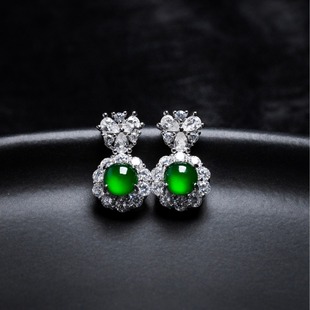 Green Jade Earrings with Silver Posts, 925 Silver Inlaid with Jade Gemstones, Handicrafts, Live Broadcast Benefits, Jade Earrings