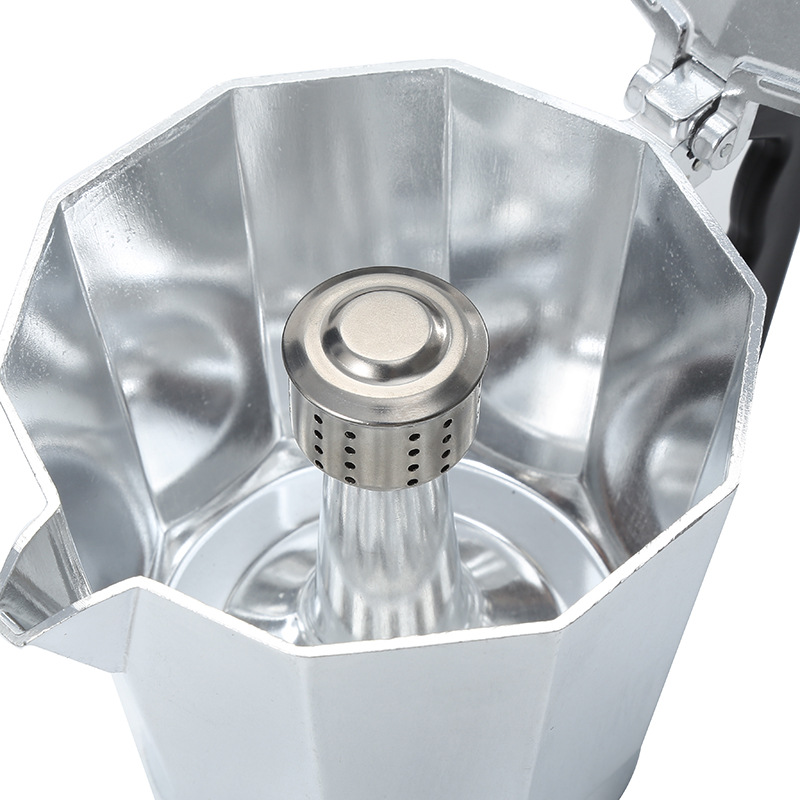 Cafetera moka italiana de aluminio de doble válvula, estilo europeo, octogonal, popular transfronterizamente.