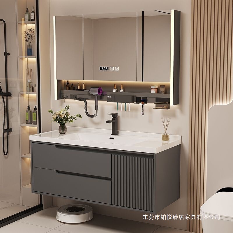 Special offer: Wooden wall-mounted bathroom cabinet, bathroom vanity, floor cabinet, washbasin, simple design, ceramic integrated basin for home use Special offer: Wooden wall-mounted bathroom cabinet, bathroom vanity, floor cabinet, washbasin, simple design, ceramic integrated basin for home use