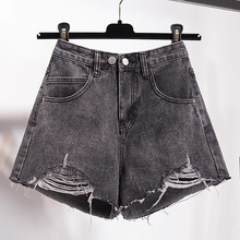 美式复古毛边黑色阔腿牛仔短裤女春夏2025年新款小个子高腰直筒裤