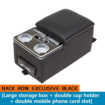 Car Rear Storage Box, Universal Truck Armrest Box, Storage Box, Cup Holder, Armrest Cushion, Interior Modification (Armrest box) - premium-black-rear-row