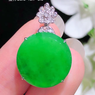 抖音货源天然缅翡翠甸A货 18K金镶嵌阳绿圆牌翡翠吊坠批发三八节