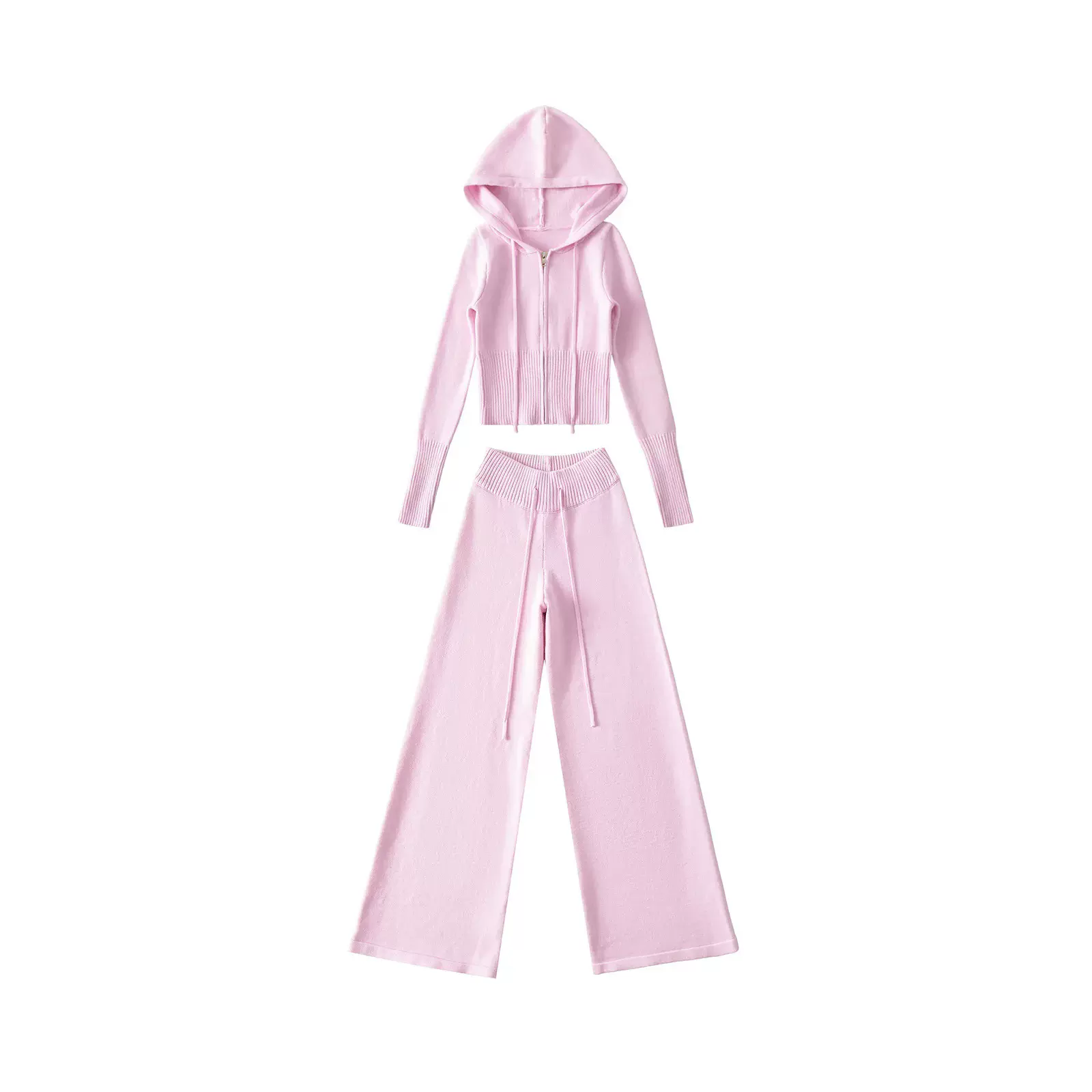 连帽针织套装女2025新款辣妹慵懒风修身长袖短款外套长裤子两件套