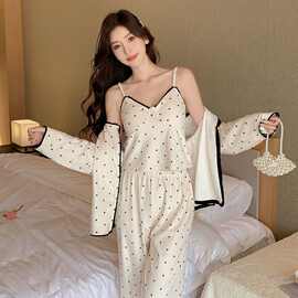 24912#三件套 秋冬新款睡衣女海岛绒甜美休闲家居服套装