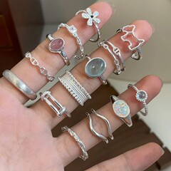 Korean-style simple hoop irregular 925 pure silver versatile women's niche Insta-style design won't fade combination ring