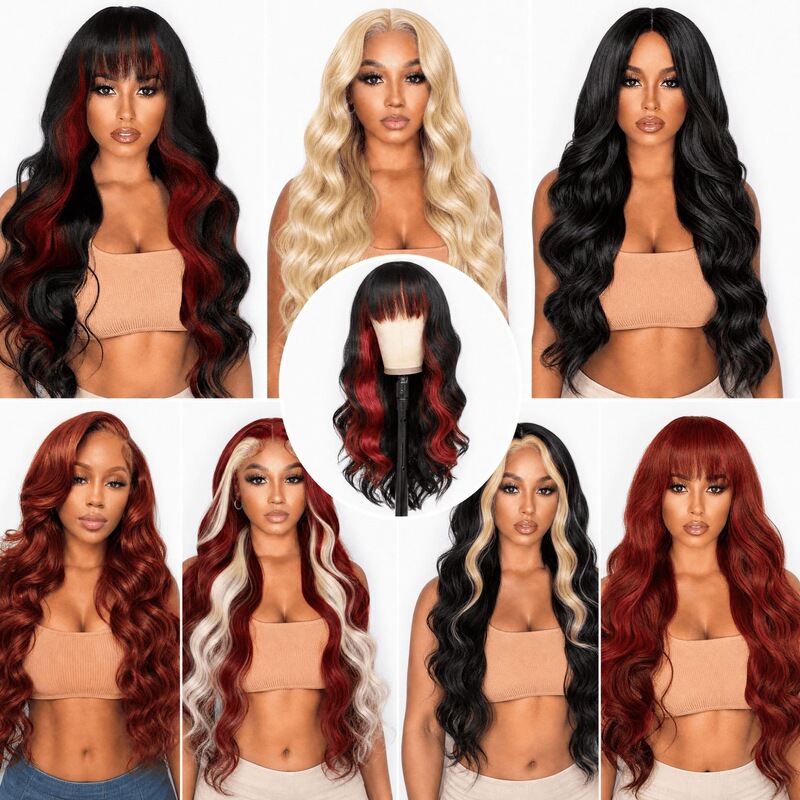 European and American Cross-Border Women's Long Wavy Hair Gradient Black and Red Wig Full Head Set Wholesale from Manufacturer European and American Cross-Border Women's Long Wavy Hair Gradient Black and Red Wig Full Head Set Wholesale from Manufacturer