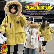 外贸女2025新款爆款秋冬儿童加绒加厚派克服女童毛领棉服童装