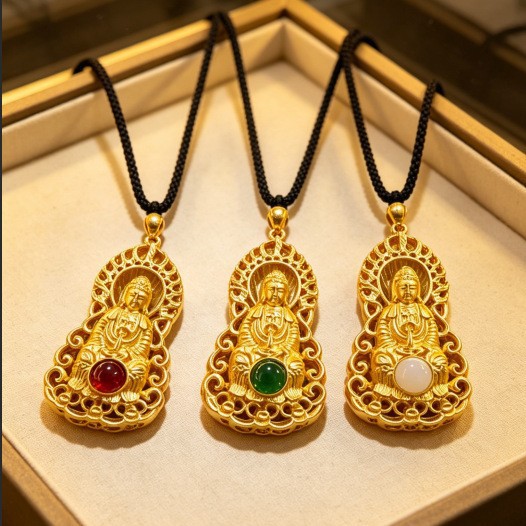 Ancient-Style Gold Guanyin Pendant for Saving All Living Beings, Large and Small Sizes, Guanyin Buddha Pendant, Wholesale for Douyin and Kuaishou Live Streaming