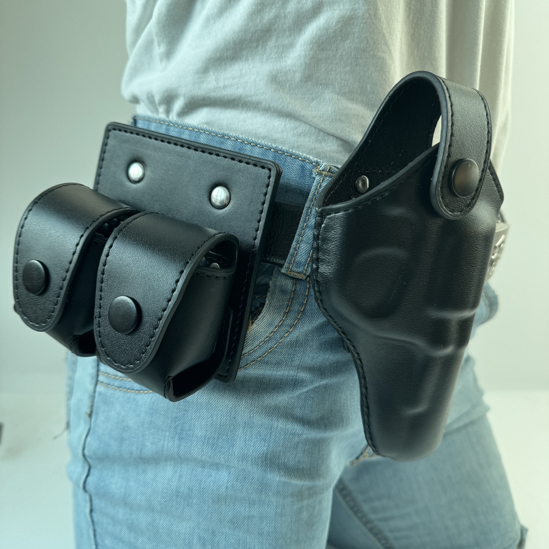 리볼버 9MM 홀스터 성형 전술 빠른 풀 훈련 성능 소품 소 가죽 홀스터 더블 행 총알 홀스터