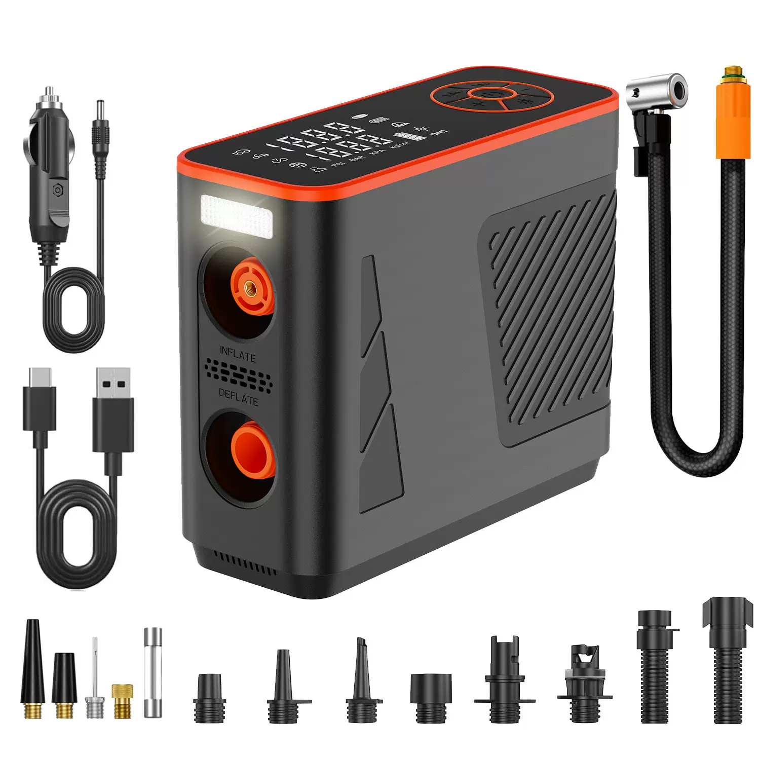 跨境新品25缸带点烟器带数显150PSI电动打气泵汽车轮胎多功能灯车