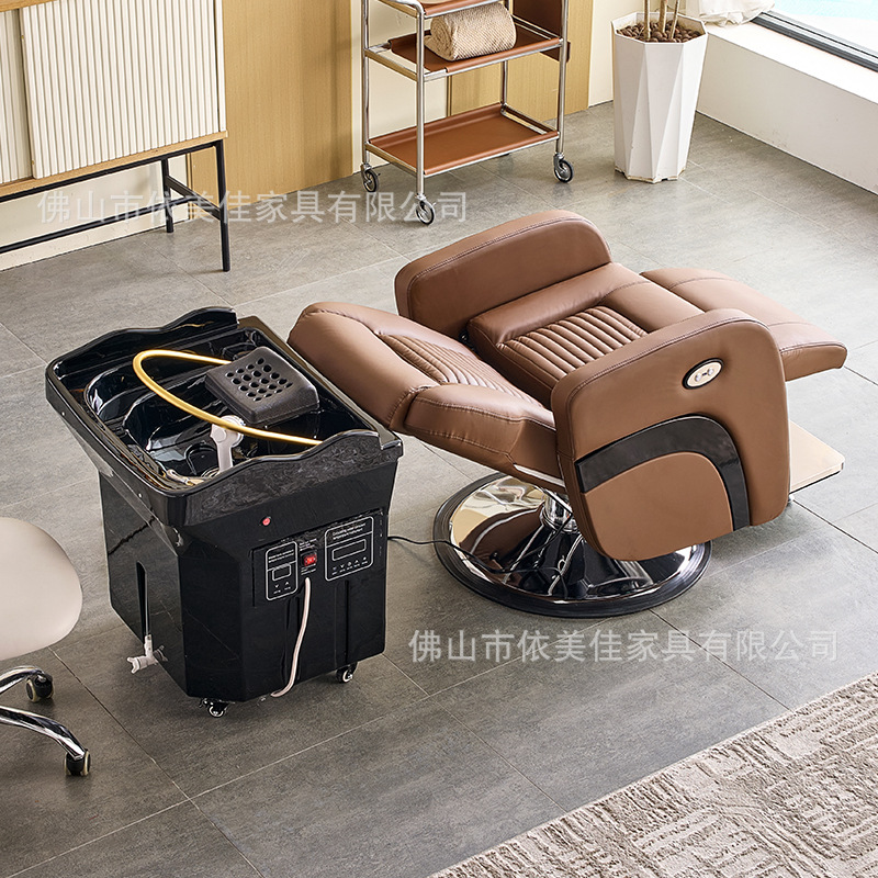 Salón de peluquería de lujo elevador eléctrico especial asiento de peluquería medio reclinado gran chasis silla de corte de pelo se puede poner abajo