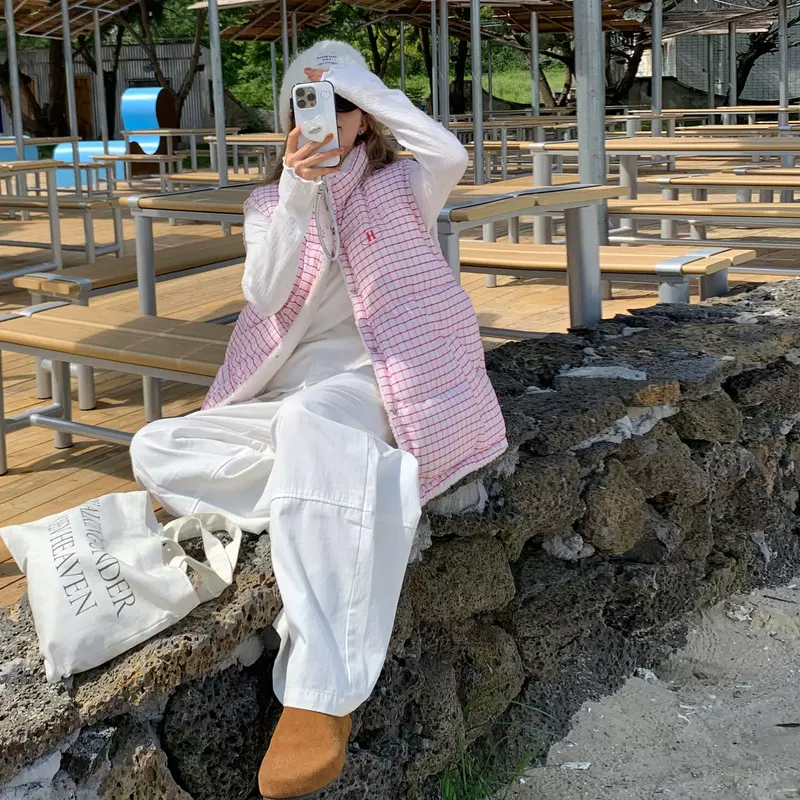 两面穿羽绒棉服马甲女2025新款羊羔毛外搭背心宽松小个子棉袄外套