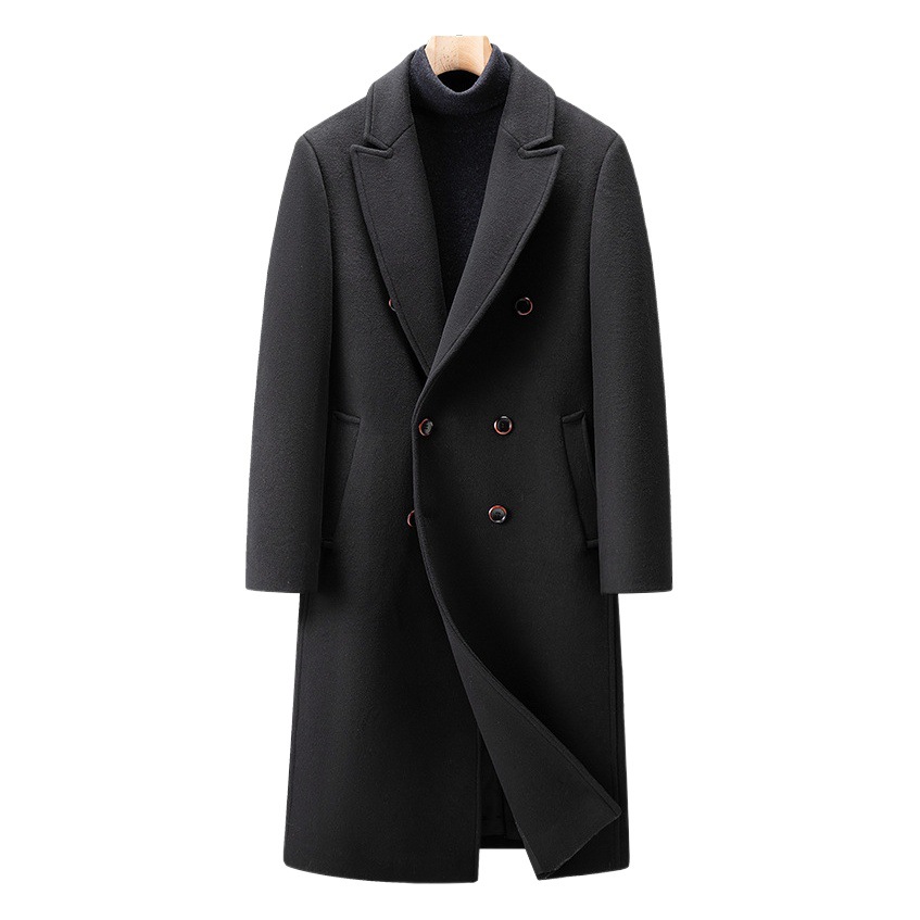 Otoño e Invierno nuevo doble-breasted sobre la rodilla abrigo de lana largo abrigo de lana engrosada abrigo de lana de los hombres rompevientos más tamaño
