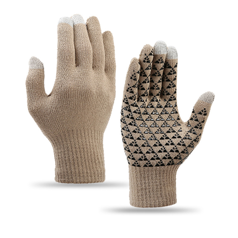 Guantes de lana de conducción antideslizantes de punto para hombre pantalla táctil de invierno teléfono móvil a prueba de frío guantes calientes de cinco dedos para mujer transfronterizos