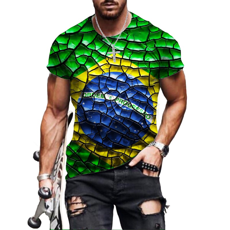 2022 Fashion Men's T-Shirt Summer Brazil Flag T-Shirt 3D Printing T-Shirt Harajuku Short-Sleeved Brazil Style Clothing 2022 Fashion Men's T-Shirt Summer Brazil Flag T-Shirt 3D Printing T-Shirt Harajuku Short-Sleeved Brazil Style Clothing