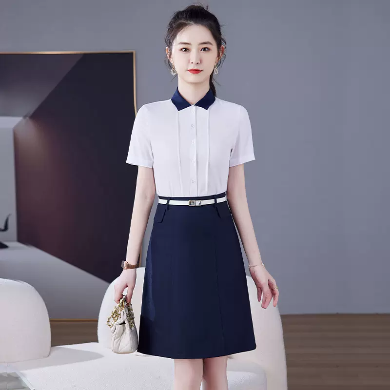 短袖衬衫西装裙两件套夏季气质通勤职业白领教师雪纺衫女裙套装