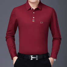 2025春秋新款长袖t恤男装薄款商务体恤纯色中年休闲T恤男上衣批发