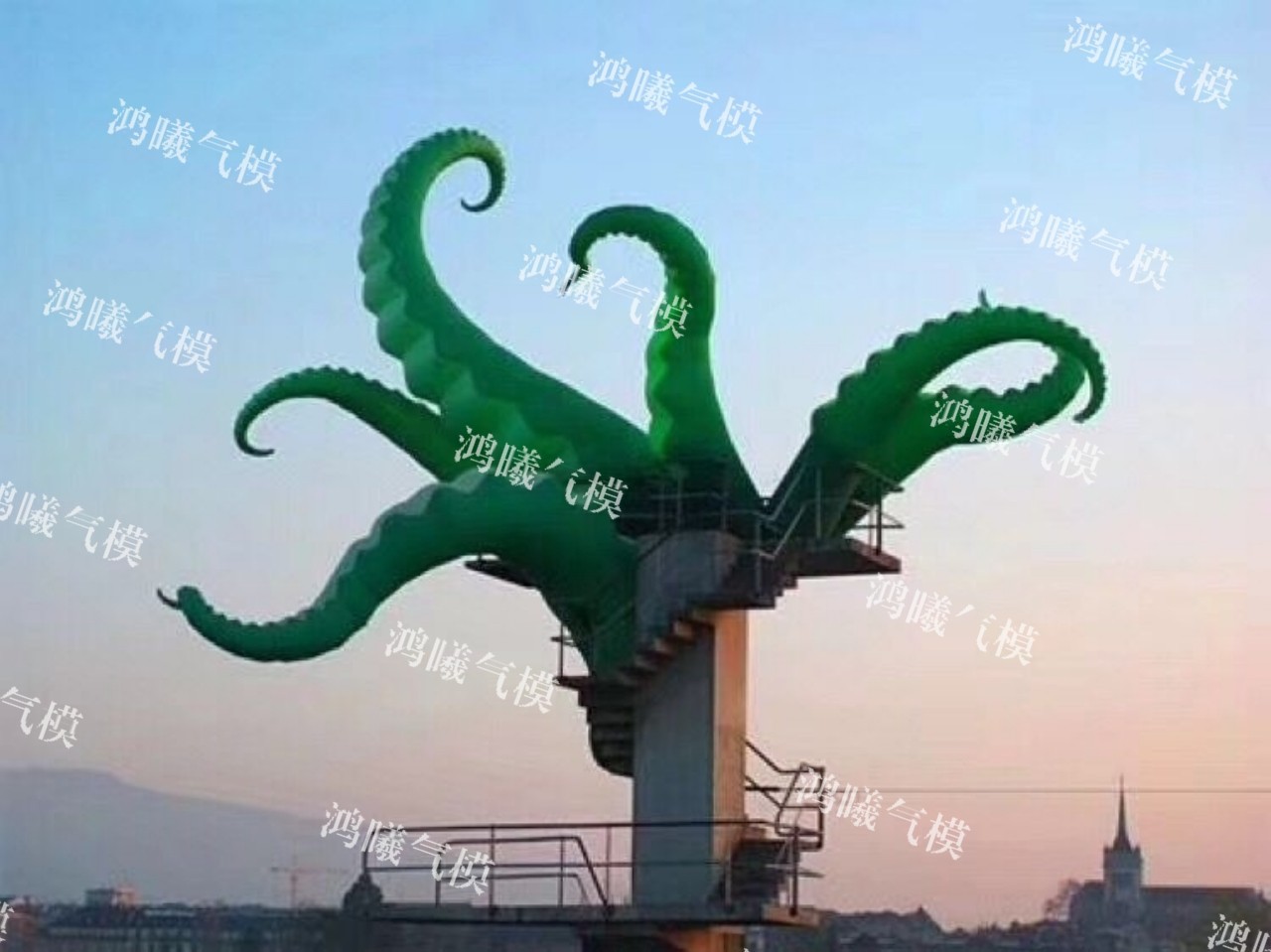 商场海洋充气绿色双吸盘章鱼腿气模 爬墙章鱼腿外墙装饰章鱼触角