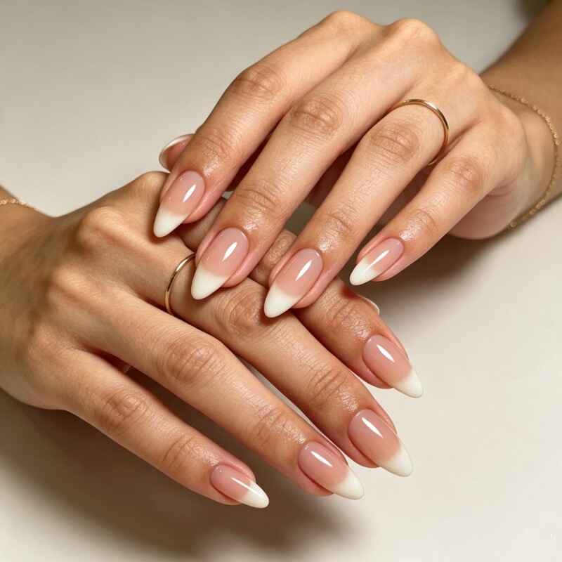 Popular cross-border foreign trade product: Nude gradient French style short almond-shaped press-on nails with a high-end, flattering look, available for wholesale Popular cross-border foreign trade product: Nude gradient French style short almond-shaped press-on nails with a high-end, flattering look, available for wholesale