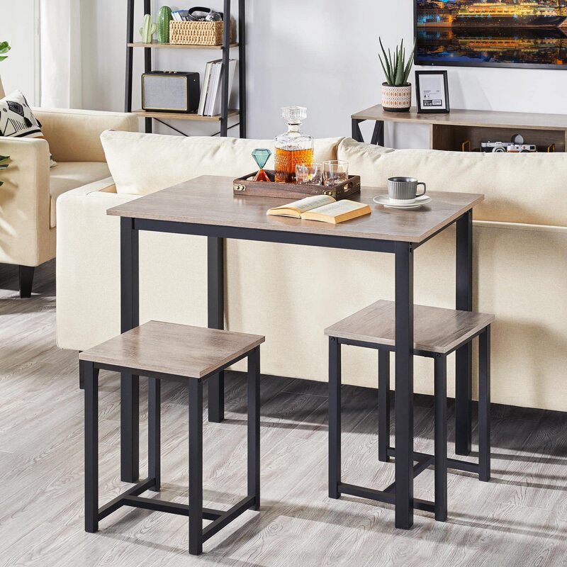 3 Pcs Dining Table Set Kitchen Table and Chair Set Suitable for 2 People-Compact Table with 2 Stools