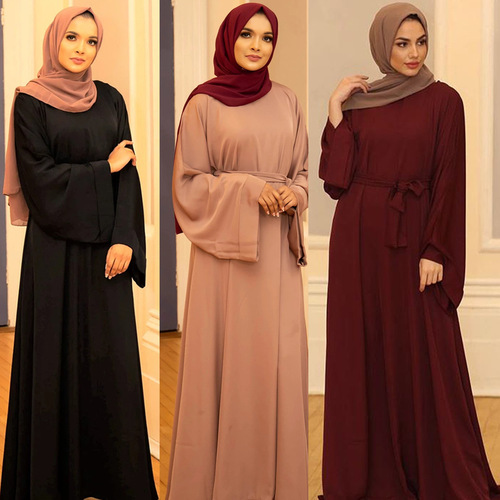 Loriya Basic Model Middle Eastern Turkish Solid Color Plus-Size Long Robe Dress
