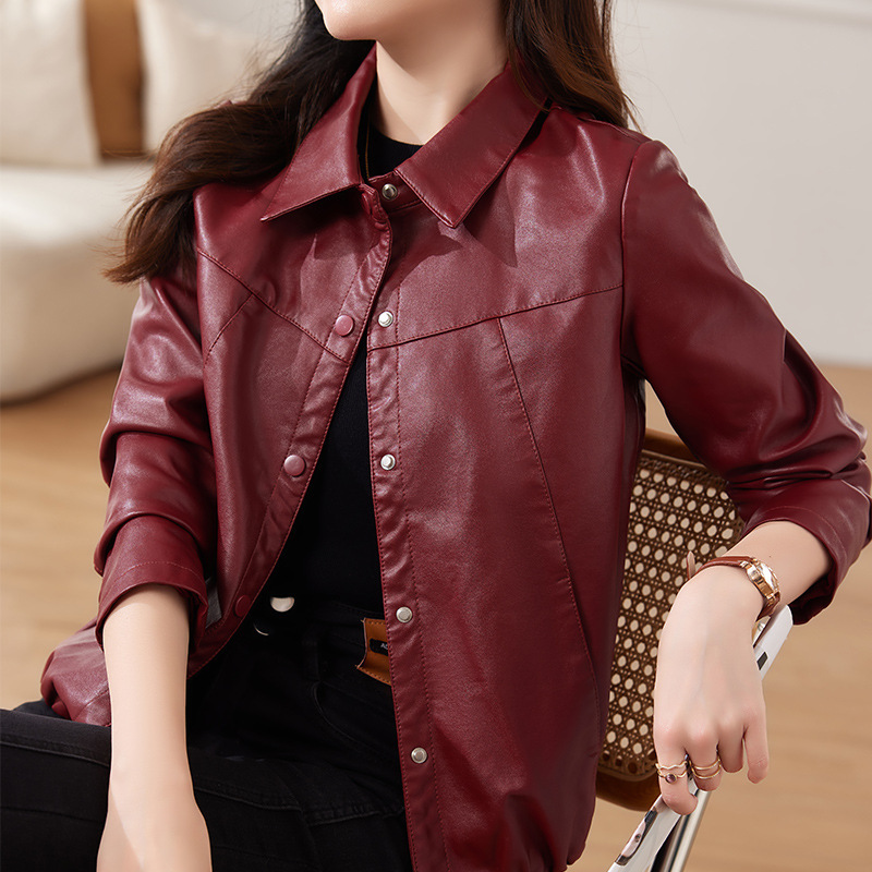 2023 New Women's Shirt Short Leather Jacket Spring and Autumn Korean Style Loose Slimming Internet Popular Jacket Generation