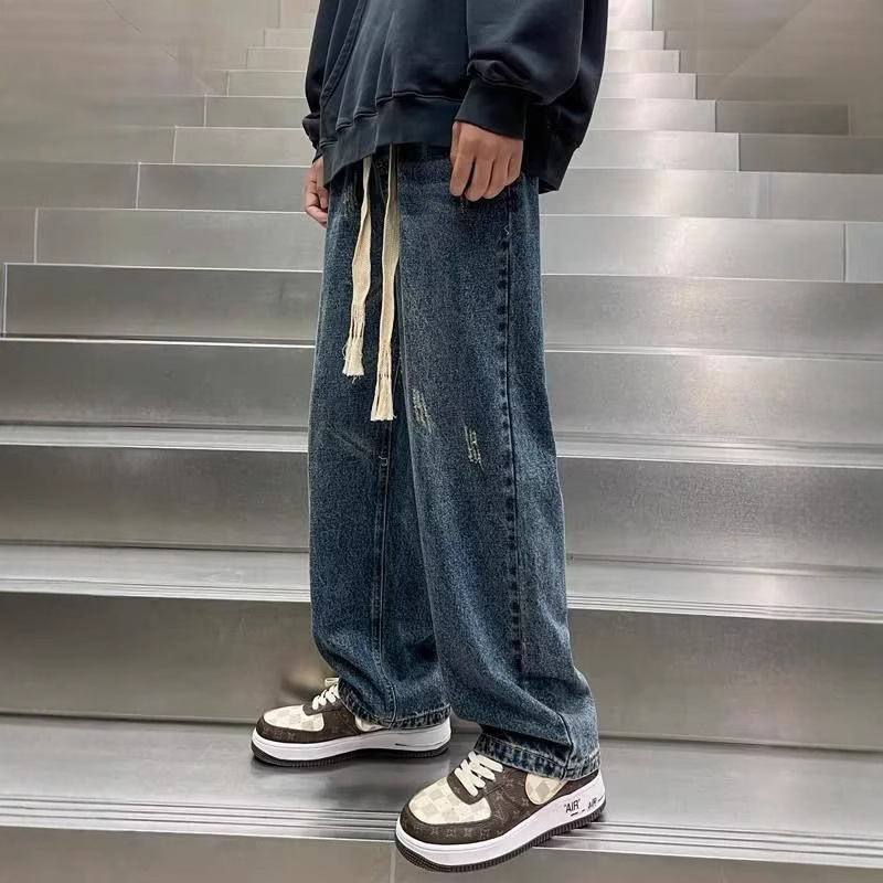 Men's Wide Leg Jeans Men's 2025 New American Style Ins High Street Trendy Brand Teenager Loose Straight Pants Men's