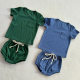 2025 Summer A Nordic Style Ins Style Pure Cotton Children's Solid Color Casual suit Baby T-Shirt Shorts Two-Piece Set