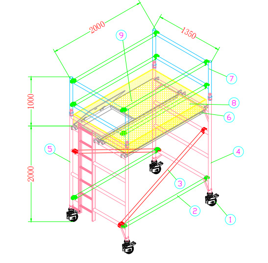 源头工厂  脚手架2m 铝合金移动式搭架安全耐用稳固灵活