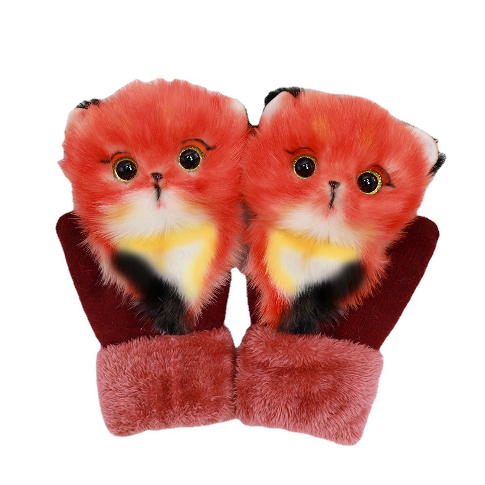 Guantes de piel de conejo de invierno de las mujeres de dibujos animados lindo forro polar grueso cálido estilo coreano guantes de felpa transfronteriza