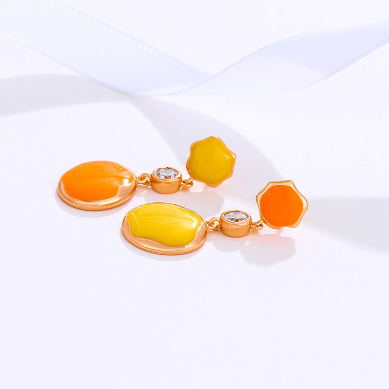 Joyería de Xupar Corea del Sur elegante irregular pendientes de aleación femenina chapado en oro de alto grado diseño retro gota esmalte pendientes