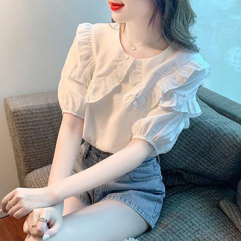 2024 new summer doll collar shirt women's fashion Western style shirt small shirt short sleeve t-shirt shirt Women's