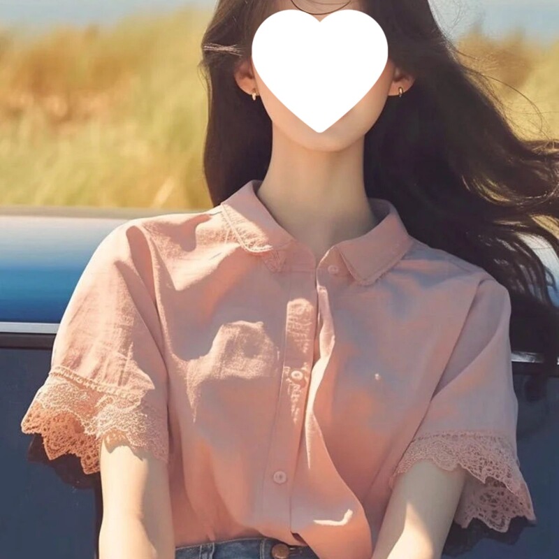 Summer Korean-Style Gentle and Sweet Lace Blouse, Unique and Fashionable, Super Pretty Pink Patchwork Short-Sleeved Shirt for Women Summer Korean-Style Gentle and Sweet Lace Blouse, Unique and Fashionable, Super Pretty Pink Patchwork Short-Sleeved Shirt for Women