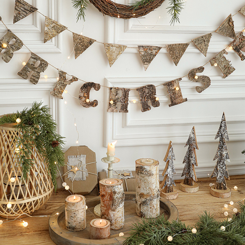 Navidad decoraciones cartas Feliz Navidad Inglés etiqueta de atmósfera decoración colgante adornos de madera
