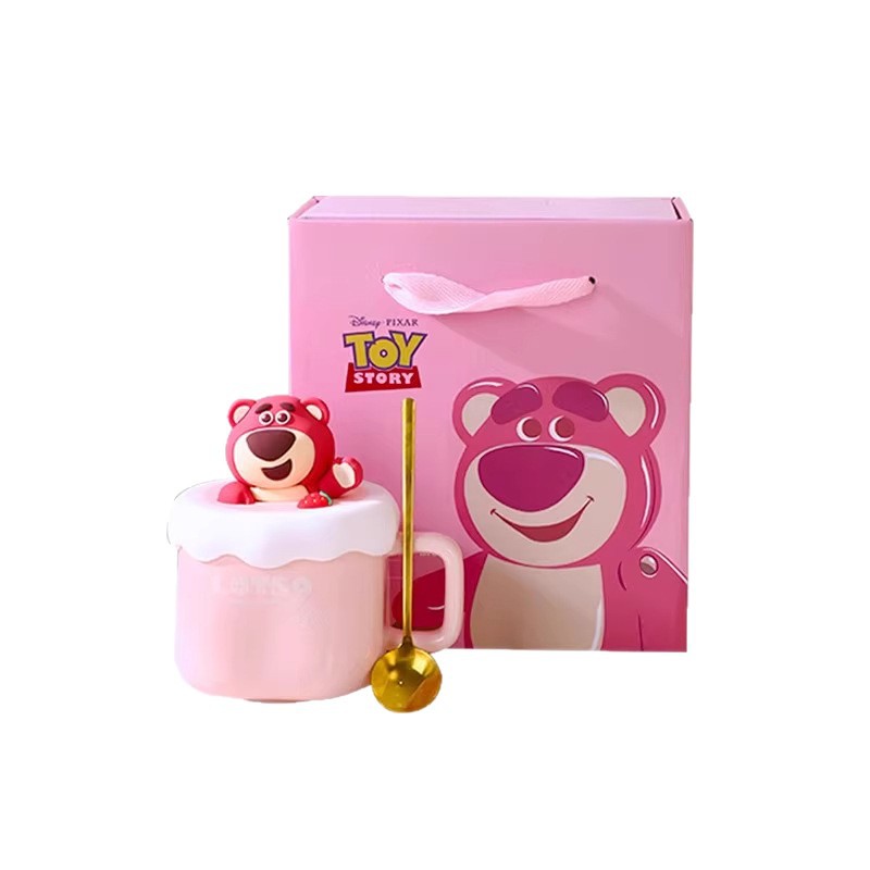 Juego de Tazas de Cerámica de Lotso de Disney, Caja de Regalo, Recuerdo, Taza de Alta Calidad con Tapa, Taza para Parejas