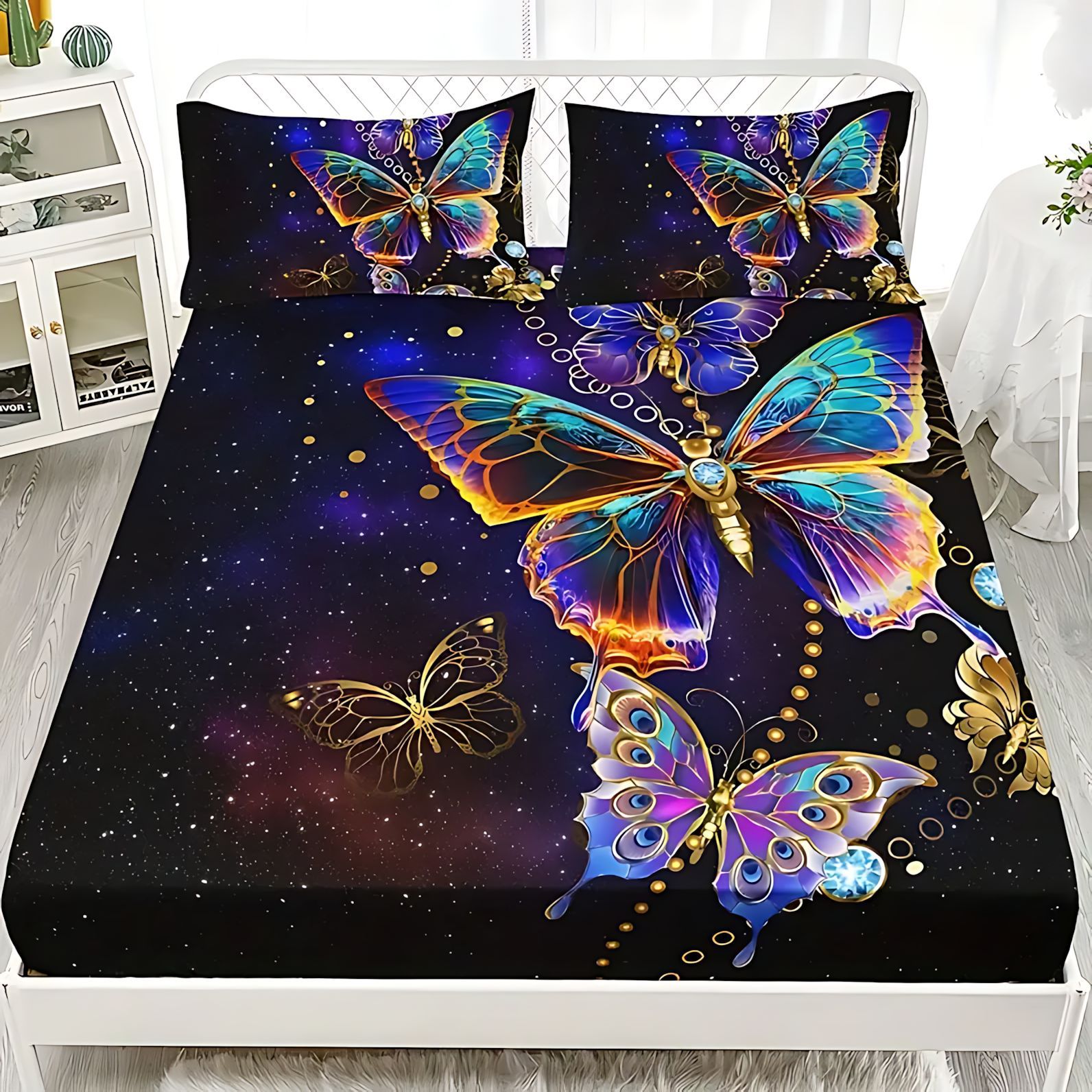 TEMU / JIT comercio exterior transfronterizo textil doméstico mariposa púrpura tema de impresión digital de alta definición cama gaza pillow cover set