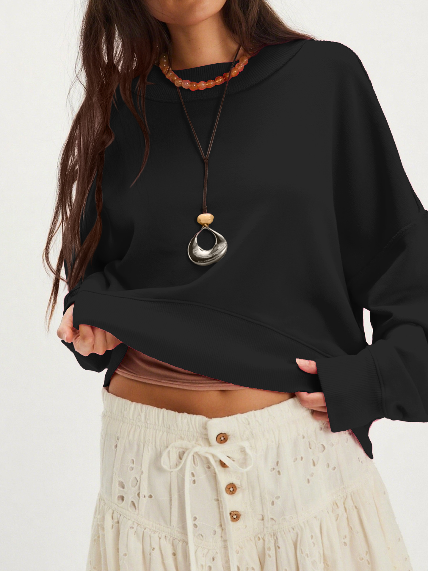 Women's Long Sleeve Pullover Sweatshirt Casual Autumn Winter_voghion.com