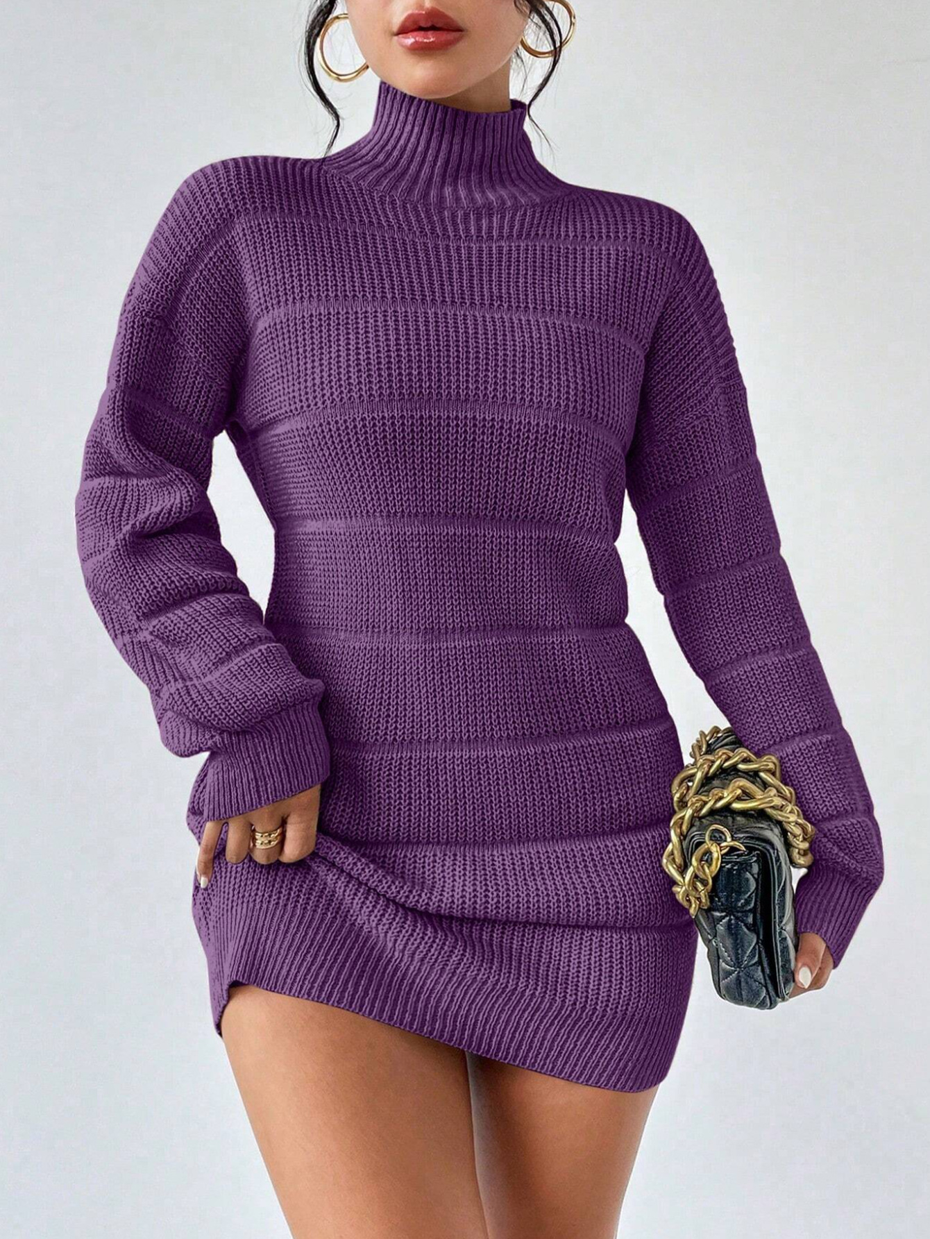 464g Weight Above Knee Dress Length Type Long Sleeve Sleeve Length Sheath Dress Dresses Type Regular Sleeve Sleeve Type Polyester Fabric Type Mid Waist Waist Line Daily Occasion Turtleneck Neckline Slim Fit Type Solid Color Pattern Winter, Autumn Season Women's Gender Casual, Elegant Style Wholesale Women's Casual Elegant Solid Color Daily Turtleneck Long Sleeve Sheath Dress 23