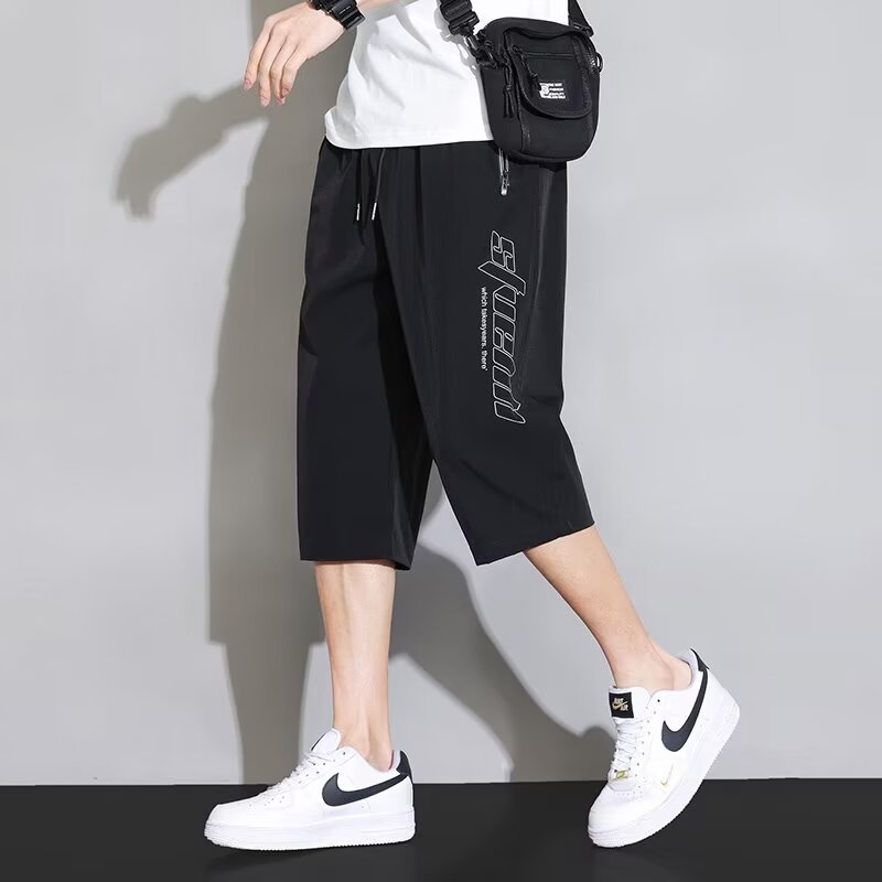 Ice Silk Capri Pants Men's Summer Thin Loose Quick-drying Outer Wear Pants Men's Sports Casual Shorts for Boys