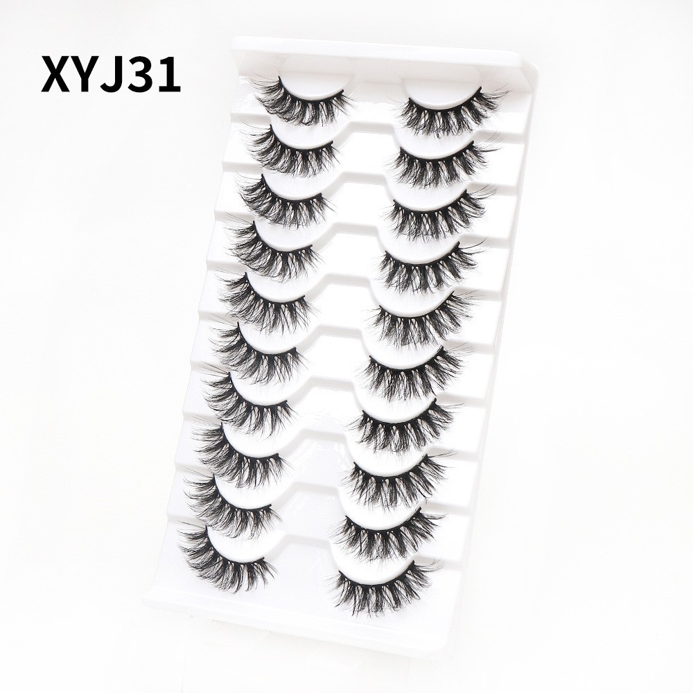 Transfronterizo europeo y americano 10 pares de ojo de gato medio ojo pestañas postizas naturales gruesas pestañas de cola de ojo rizado en stock al por mayor